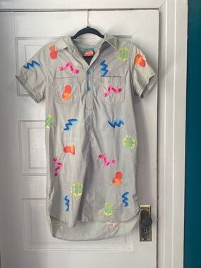 Gray Shirt Dress with Neon Abstract Prints